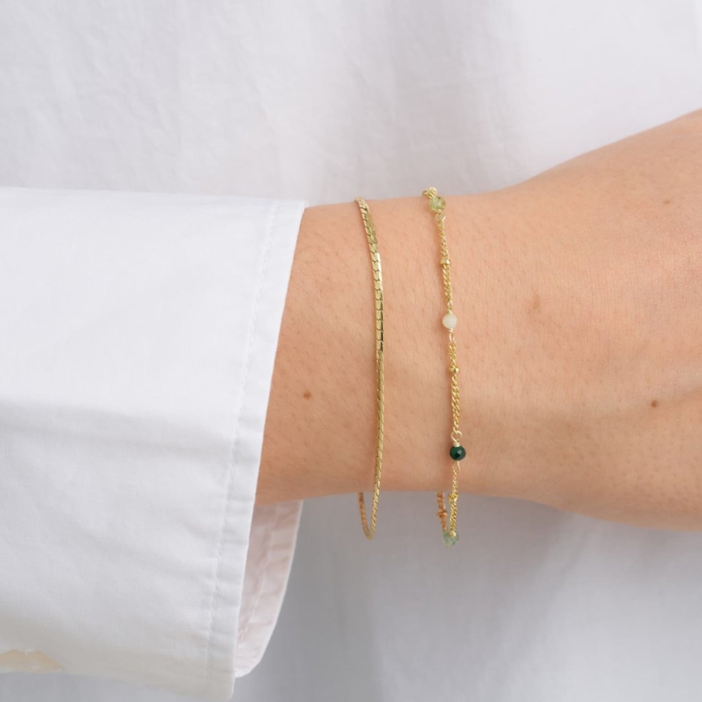 Lina armband með steinum, grænt combo