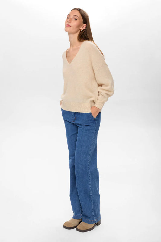 NuRiette v-neck peysa, ljós