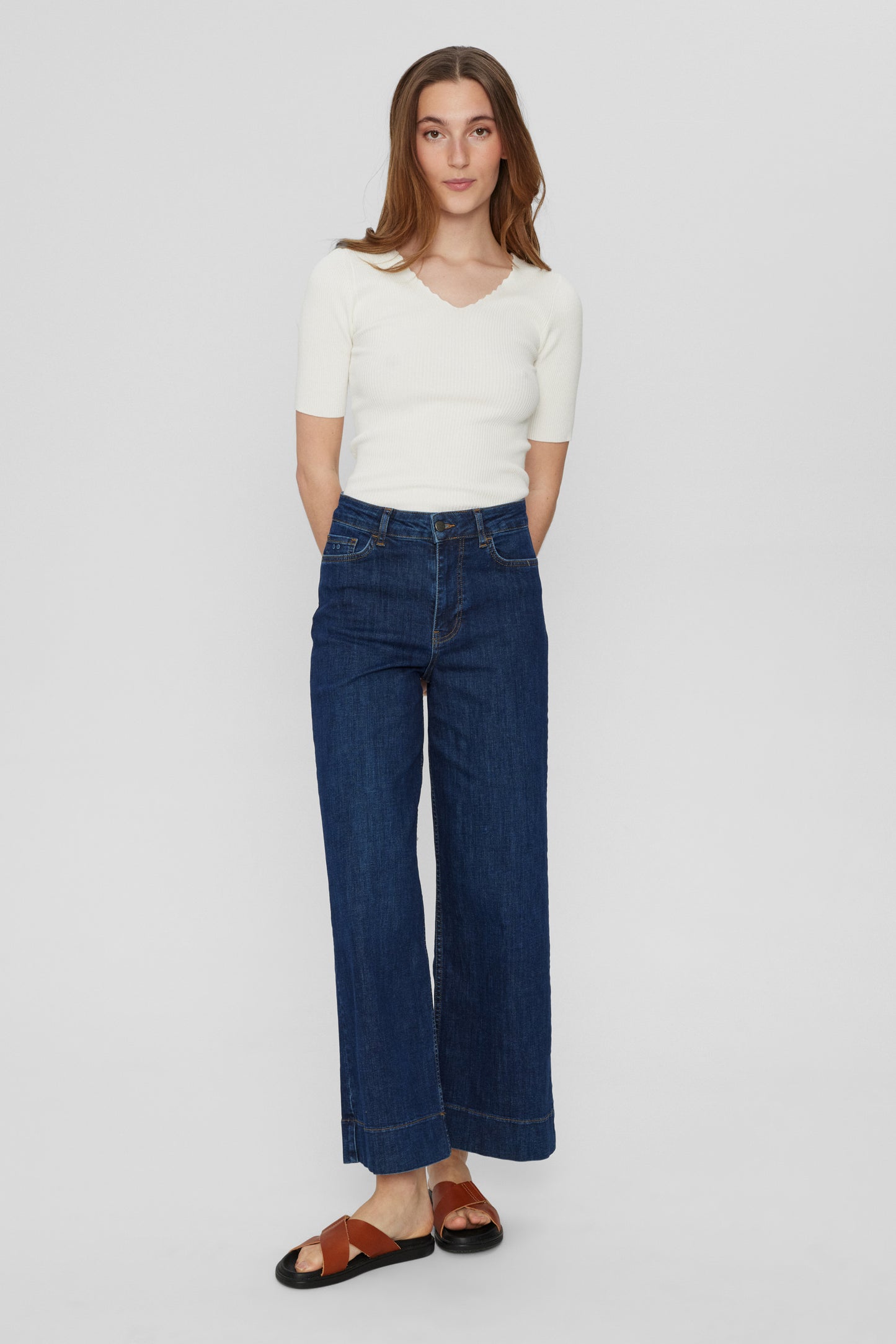 NuParis cropped gallabuxur, bláar -3012