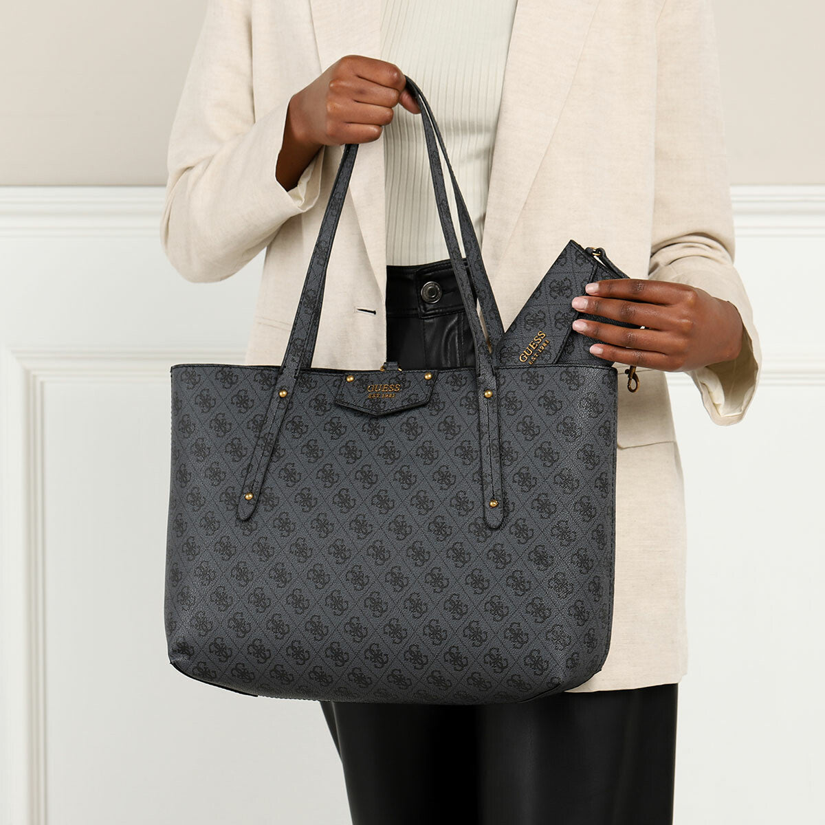 Guess Brenton Tote 3 in 1 veski, svargrátt